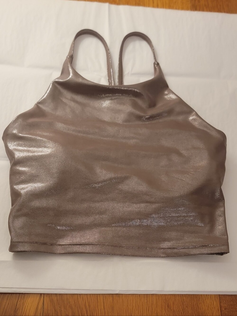 Metallic Taupe/Brown Crop Camisole/Longline Sports Bra With Padding Size M